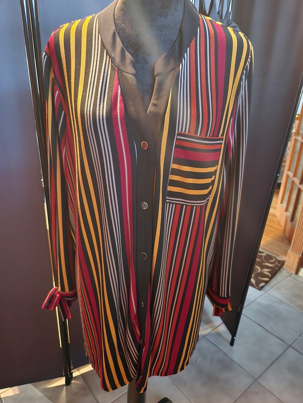 Striped Longline Shirt - Red, Yellow & Black